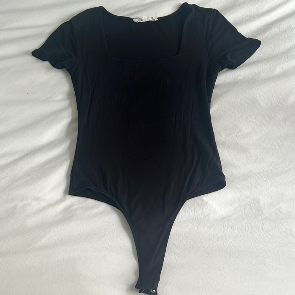 Lola Grace Black Cotton Body Suit Square Neck Size XS